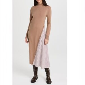 Naadam Asymmetrical Wool Cashmere Turtleneck Sweater Midi Dress Tan Size Medium